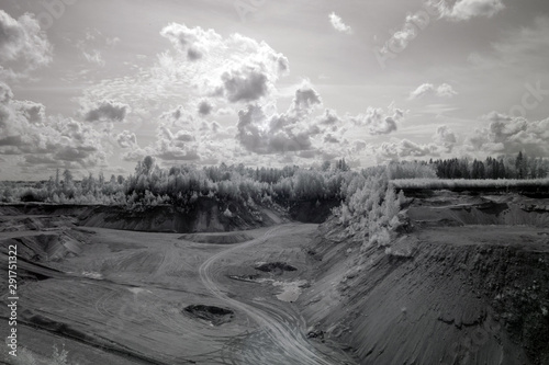 infrared photography over sand quarry, photo taken with specially modified infrared camera,