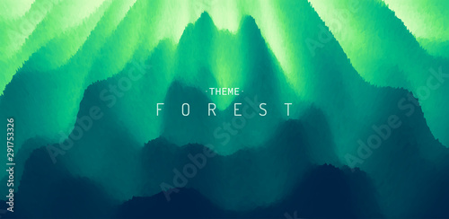 Natural green blurred background. Mossy tree trunk in summer forest scene. Abstract vector illustration.