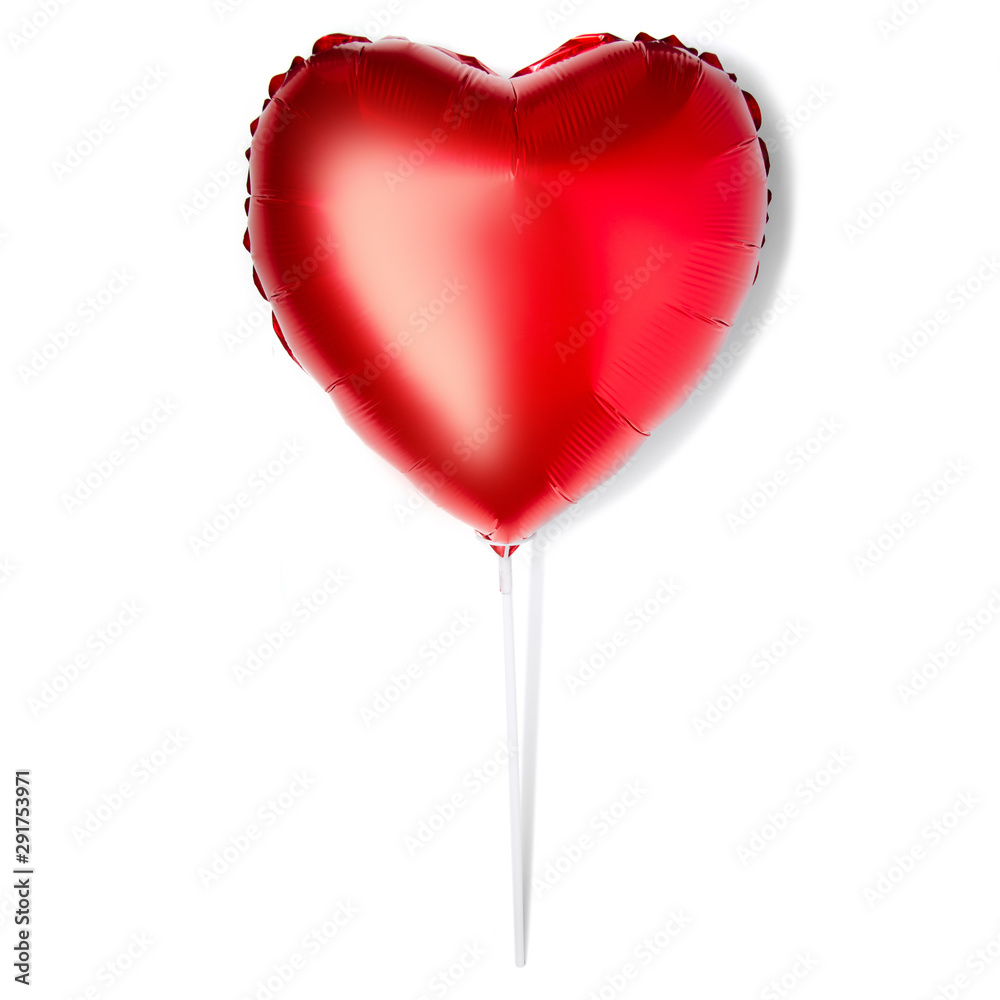 Red balloon heart shape on white background isolation, top view. Valentine's Day Red balloon heart shape on white background isolation, top view. Valentine's Day