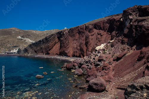 Famous Red Beach at Santorini Island in a beautiful early spring day