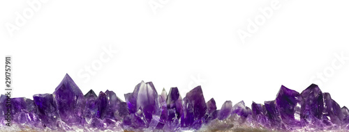 amethyst crystals border on white background