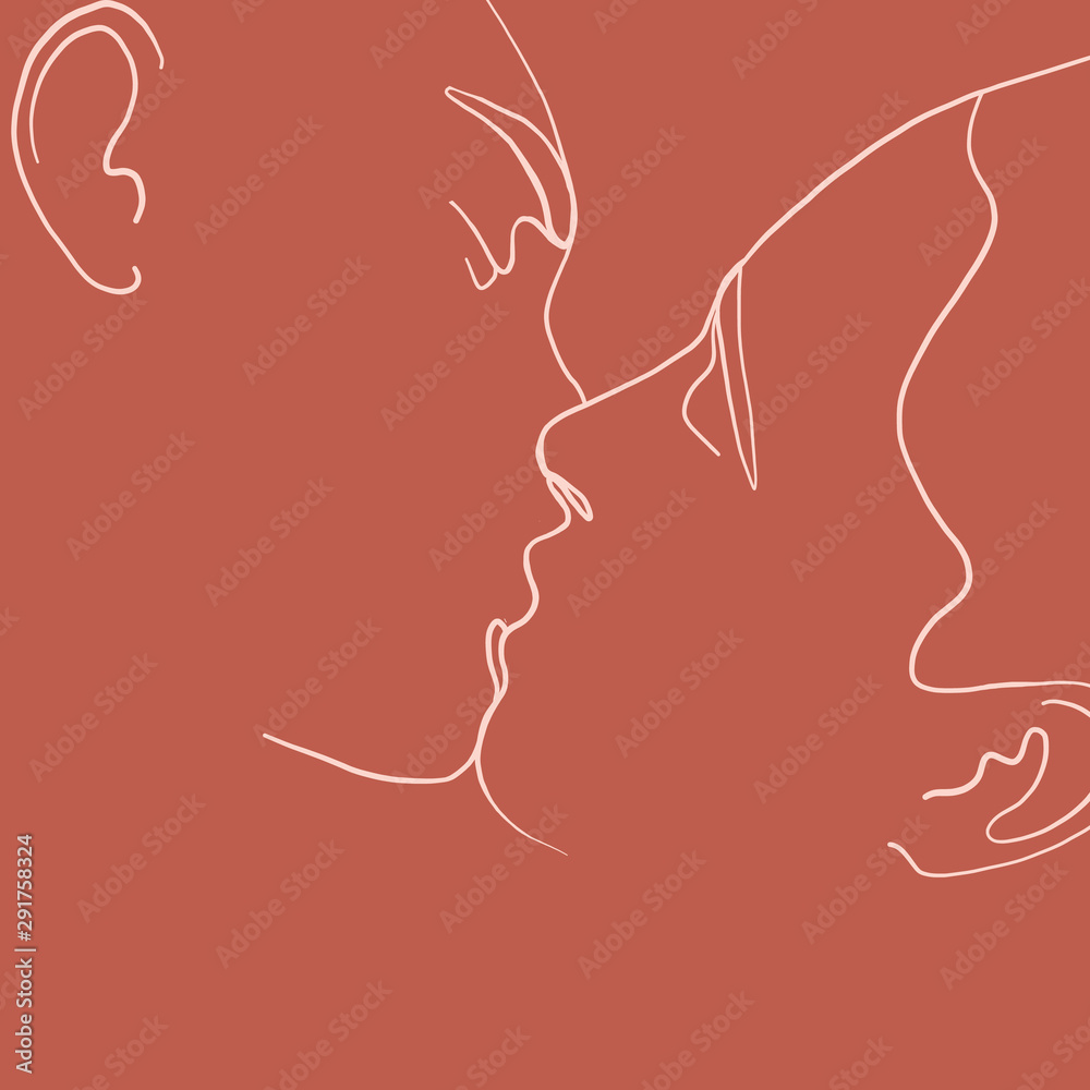 Continuous line, drawing of set facesmen and women in kiss, fashion concept, woman beauty minimalist, vector illustration for t-shirt, slogan design print graphics style. One line fashion illustration Continuous line, drawing of set facesmen and women in kiss, fashion concept, woman beauty minimalist, vector illustration for t-shirt, slogan design print graphics style. One line fashion illustration