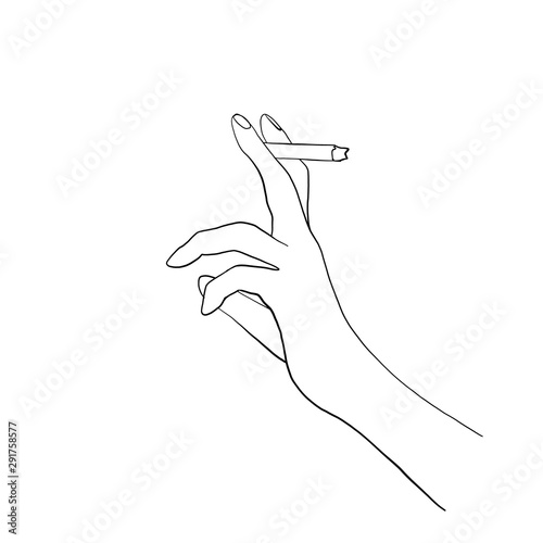 continuous single drawn one line hand with a cigarette hand-drawn picture silhouette. line art doodle