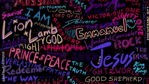 Colorful scripture names, background