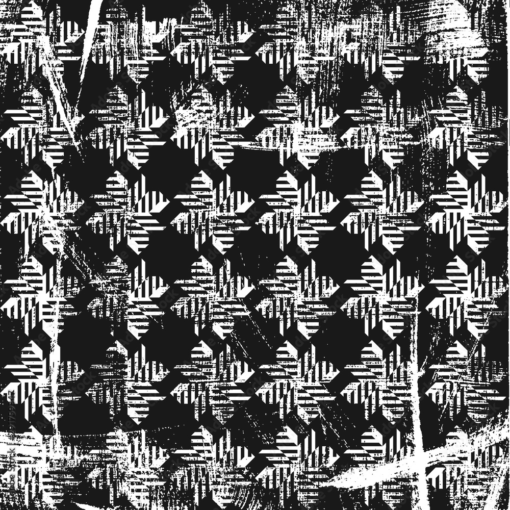 Fototapeta premium Grunge abstract geometric pattern with mills. Square black and white backdrop.