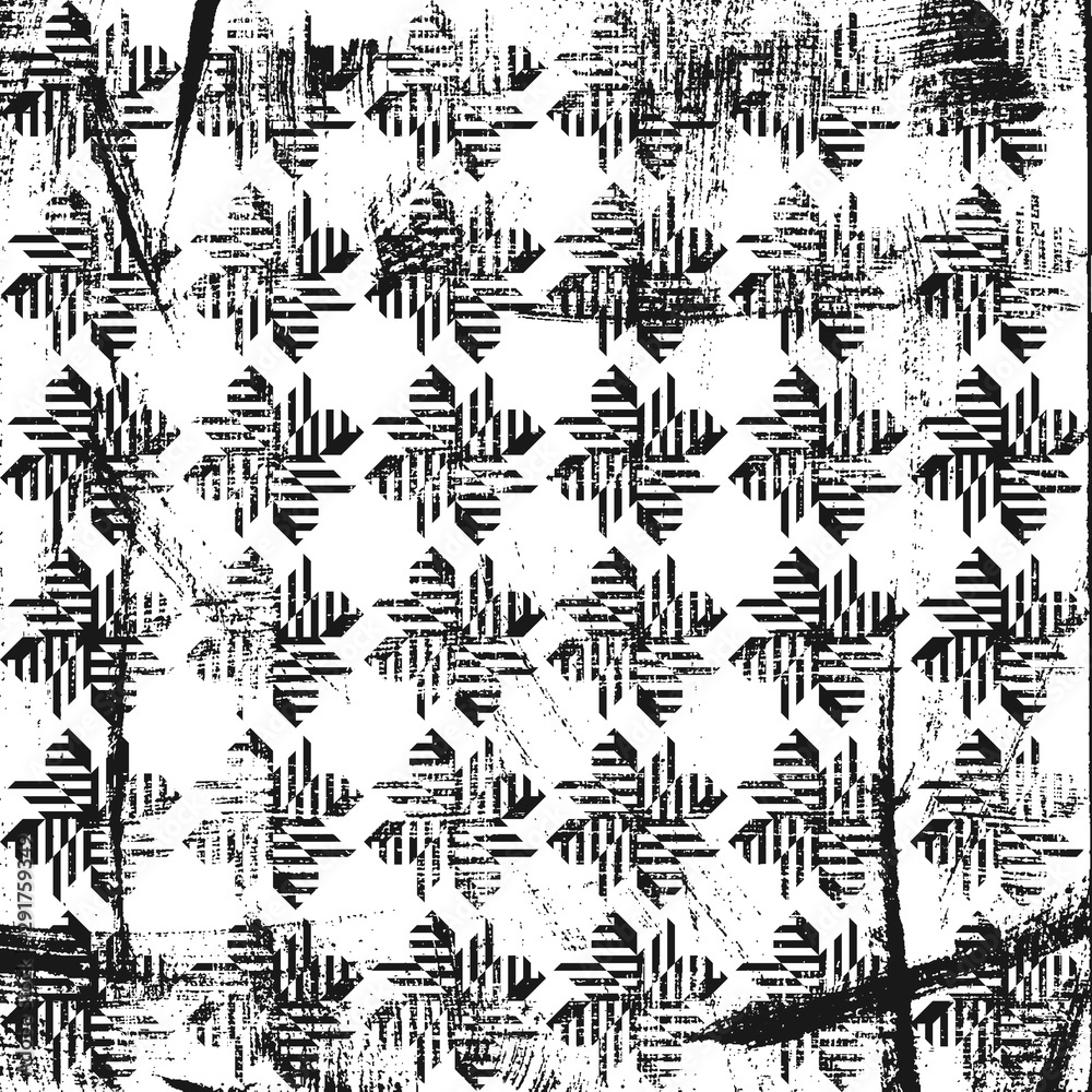 Grunge abstract geometric pattern with mills. Square black and white backdrop.
