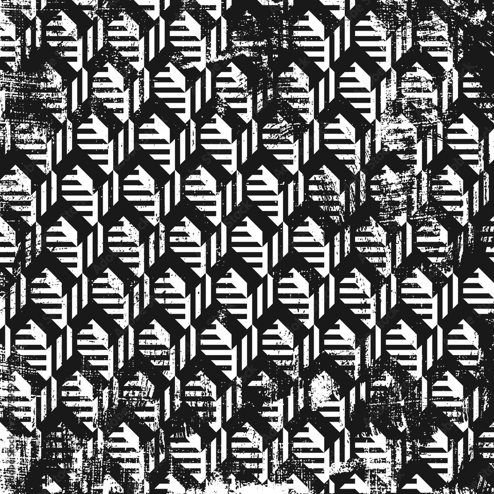 Obraz premium Grunge abstract pattern, geometric optical illusion. Square black and white backdrop.