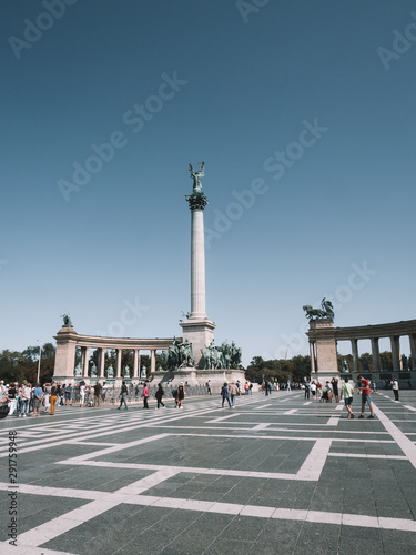 Heroes' Square (Hősök tere) is the largest square in Budapest with a Millennium monument in the center of the square.