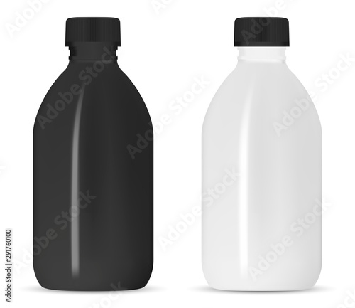 White shampoo bottle. Cosmetic package mockupBeauty product plactic container blank. Body milk realistic shiny pack. Clear set for shower gel or soap. Bath product cosmetic bottle illustration
