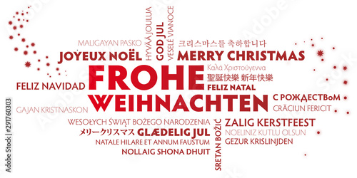 Weihnachtskarte Frohe Weihnachten multilungual rot