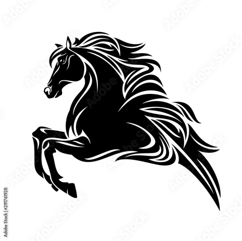 Fototapeta Naklejka Na Ścianę i Meble -  pegasus horse side view - greek mythology winged stallion black and white vector outline