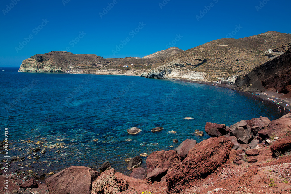 Famous Red Beach at Santorini Island in a beautiful early spring day