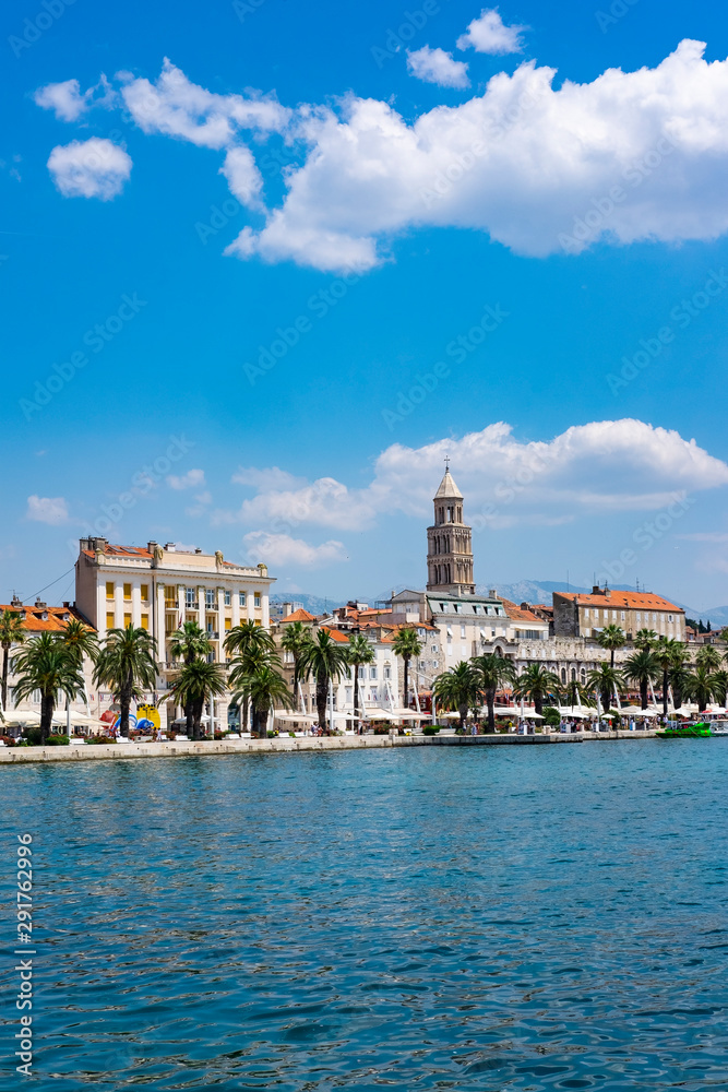 View of the Rive promenade and the old town of Split, Dalmatia, Croatia. Split is the second largest city in Croatia and on the list of Unesco monuments with many cultural sites