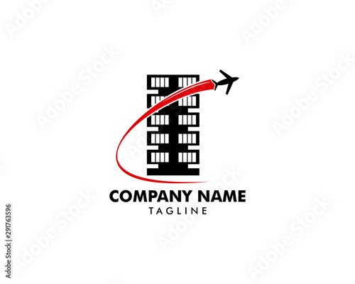 Building and plane logo icon vector