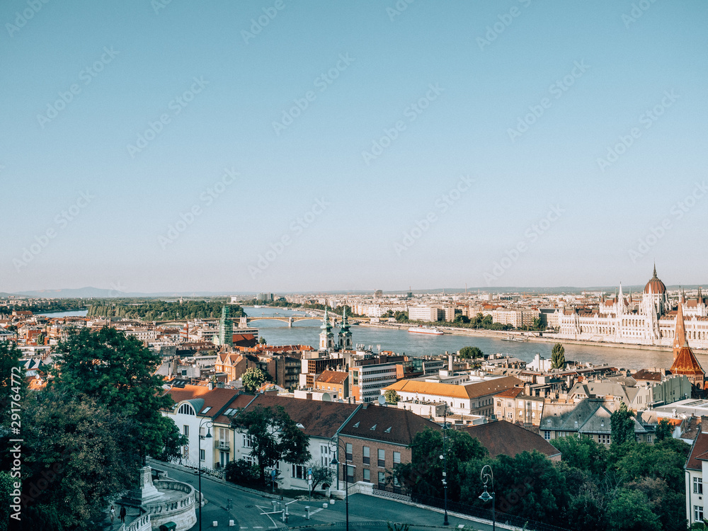 A beautiful panoramic view over the Danube and the houses of Budapest.