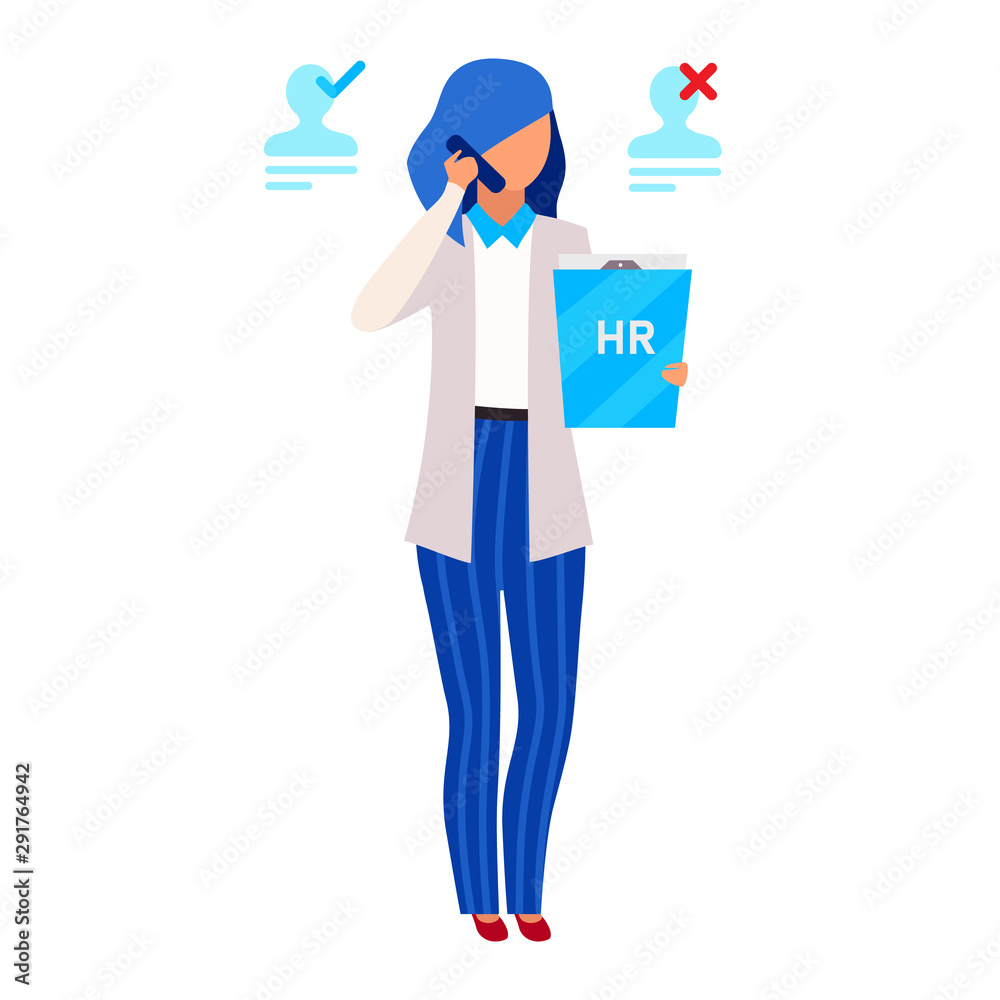 HR manager, recruiter flat vector illustration. Recruitment agency worker isolated cartoon character on white background. Human resources department chief, employer, headhunter choosing recruits