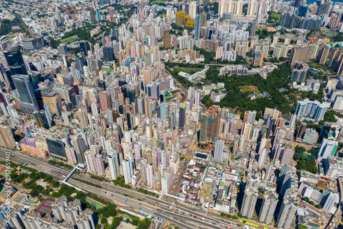  Drone fly over Hong Kong city