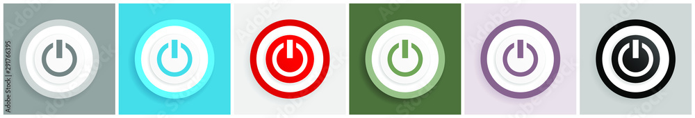 Power icon set, vector illustrations in 6 options for web design and mobile applications Power icon set, vector illustrations in 6 options for web design and mobile applications