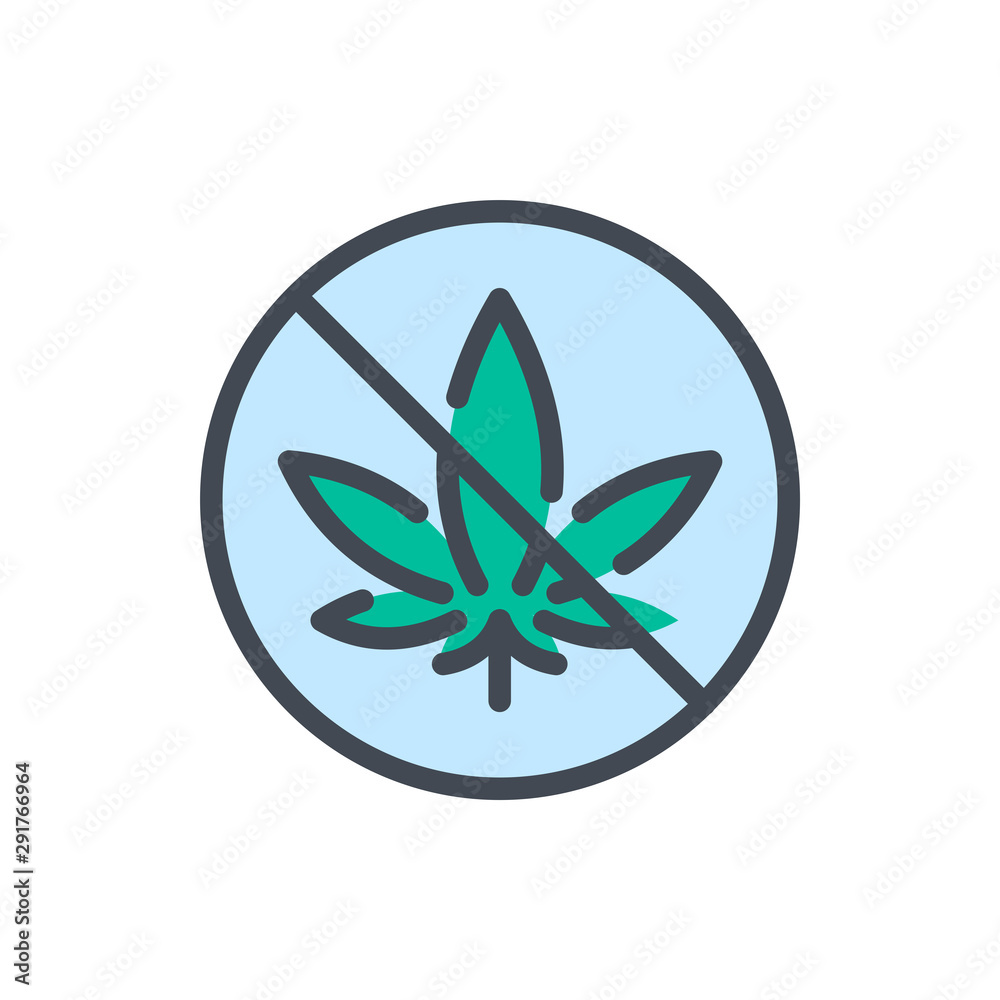 Cannabis prohibition color line icon. No marijuana circle vector outline colorful sign. Cannabis prohibition color line icon. No marijuana circle vector outline colorful sign.