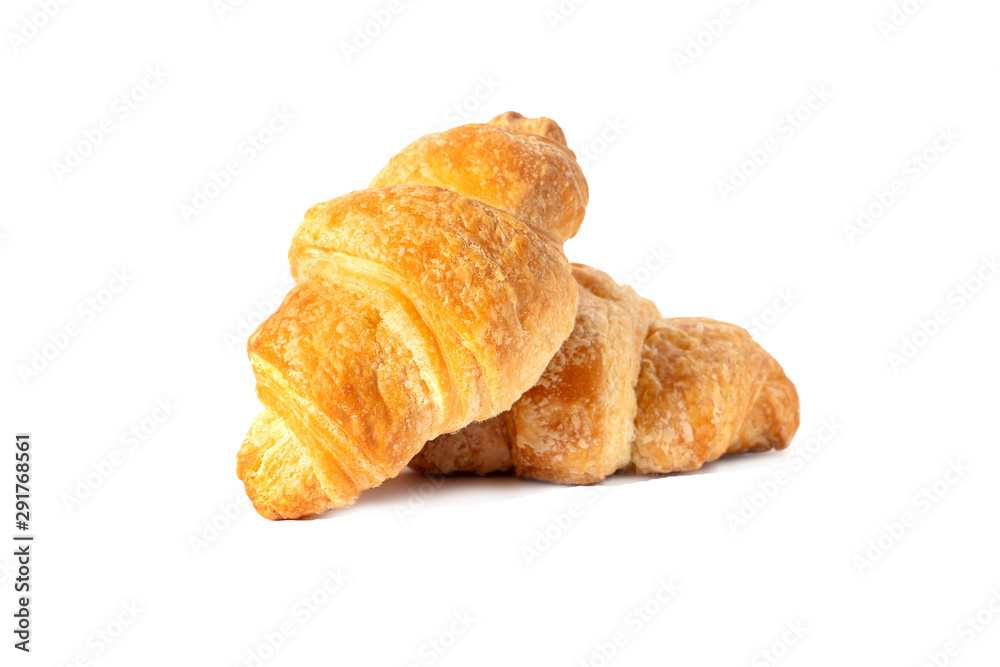 Classic French croissant sweet pastries, breakfast for breakfast. On a white background isolate. A treat for any holiday.