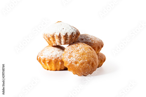 Sweet cookie cupcake cake with icing sugar. On a white background isolate. A treat for any holiday.