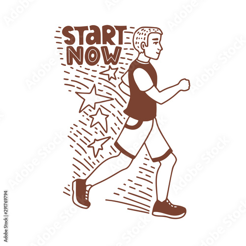 Running Old Man in Hand-Drawn Doodle Style