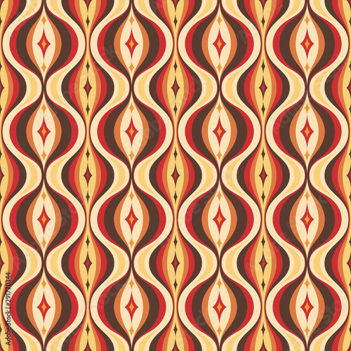 Mid-century modern art vector background. Abstract geometric seamless pattern. Decorative ornament in retro vintage design style. Atomic stylized backdrop. 