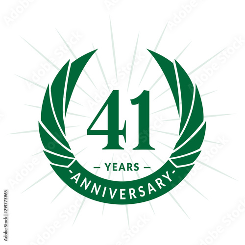 41st years anniversary celebration design. Forty-one years logotype. Green vector and illustration.