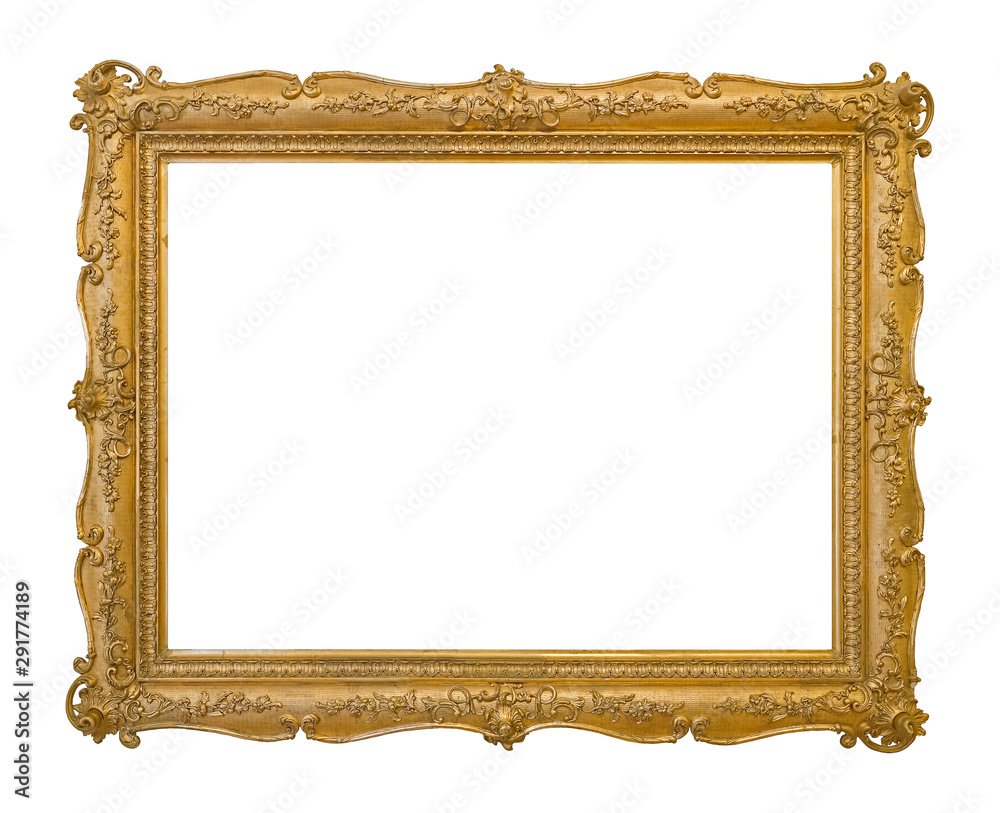 Golden frame for paintings, mirrors or photo isolated on white background Golden frame for paintings, mirrors or photo isolated on white background