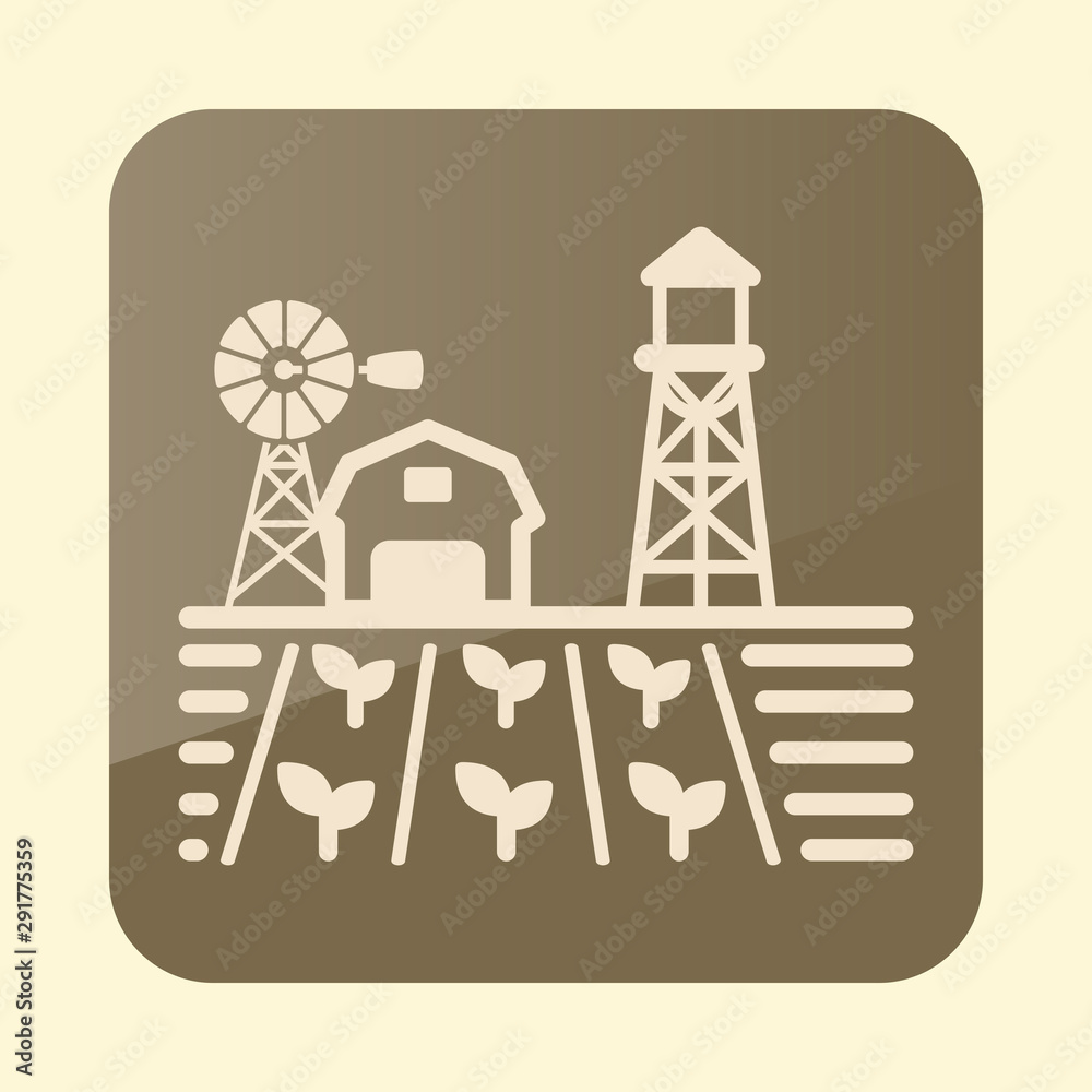 Farm landscape with barn, seedling and windpump Farm landscape with barn, seedling and windpump