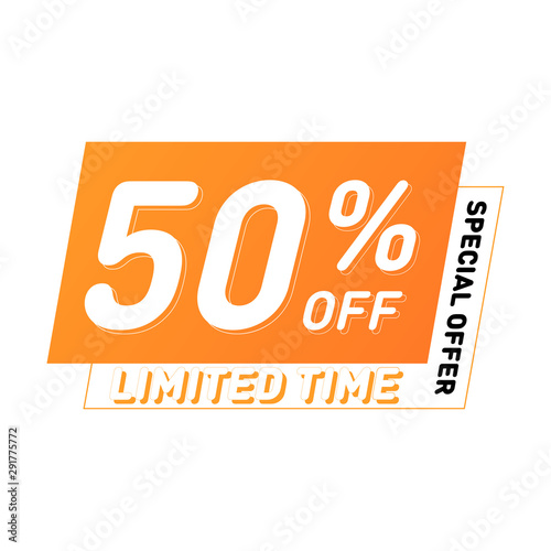 Special offer and limited time sale vector design. 50% off banners. Modern discount poster template