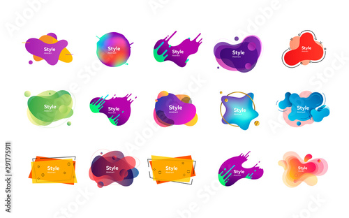 Set of trendy abstract elements. Gradient liquid shapes with multi layer effect. Templates for presentations, banners, flyers and apps. Vector illustration