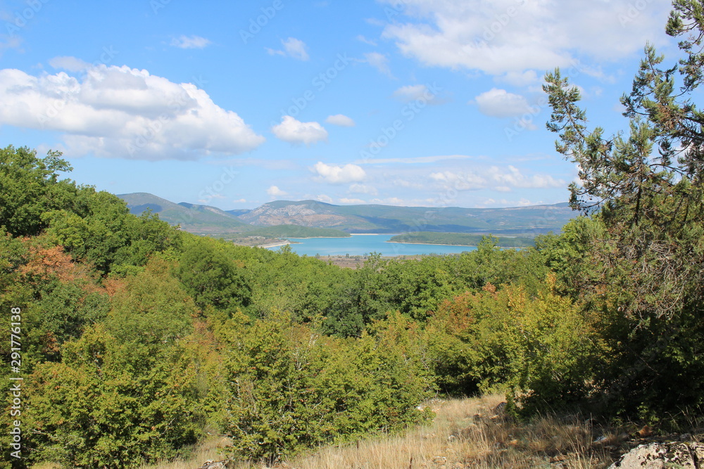 Panoramic view from the mountain to the reservoir Panoramic view from the mountain to the reservoir