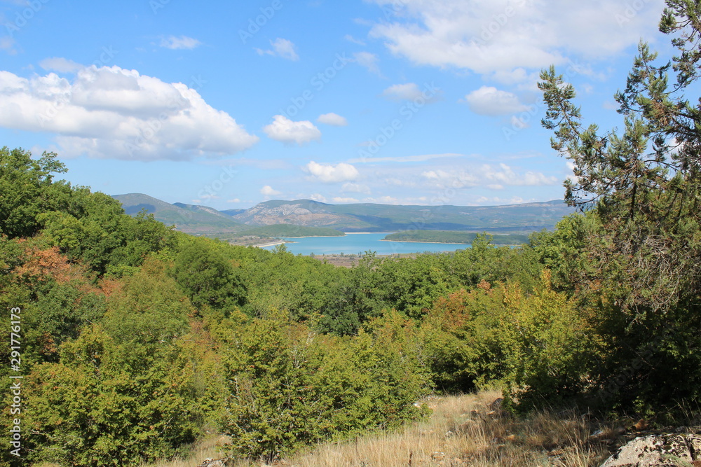 Panoramic view from the mountain to the reservoir Panoramic view from the mountain to the reservoir