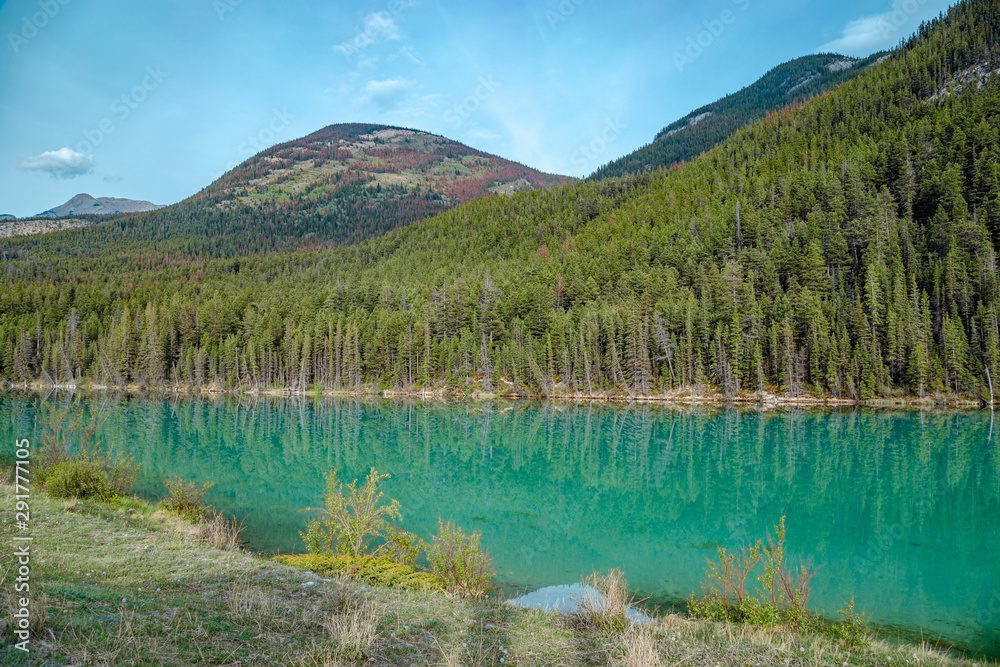 Turquoise colored lake in the mountains
