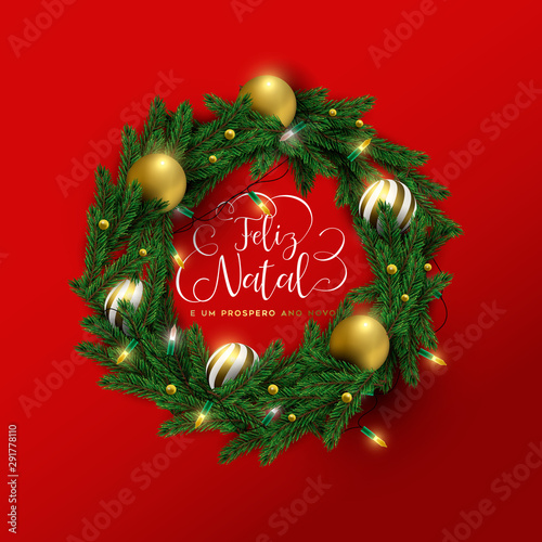 Christmas new year portuguese red 3d wreath card