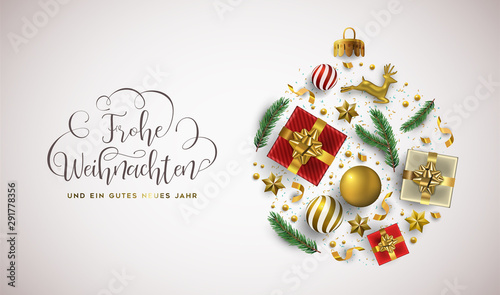Christmas New Year german card gold xmas bauble