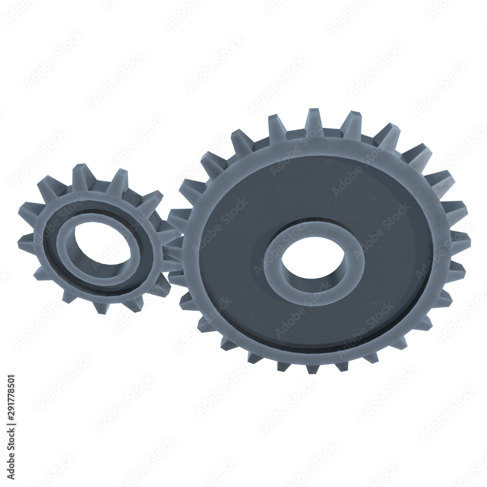 Gears. Mechanical technology machine engineering symbol. Industry development, engine work, business solution concept. 3d render illustration isolated on white background Gears. Mechanical technology machine engineering symbol. Industry development, engine work, business solution concept. 3d render illustration isolated on white background