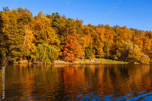 Upper Tsaritsyn pond in autumn. Tsaritsyno Museum-reserve. Moscow, Russia