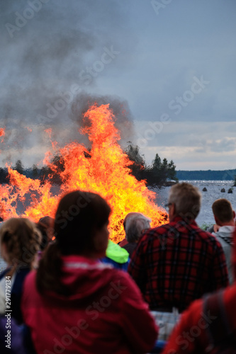 Midsummer bonfire. Traditional Finnish celebration Juhannus
