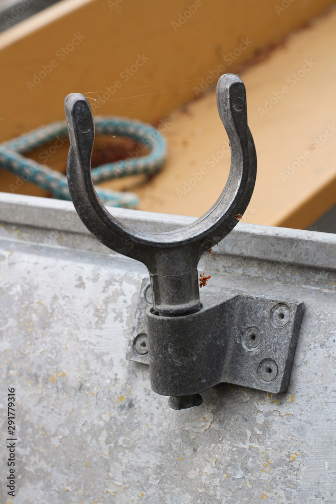 Rowlock, closeup of metal boat