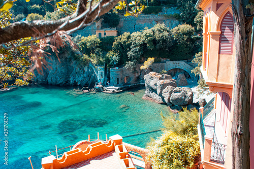 Canvas Print Seaside villas near Portofino in Italy