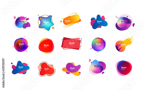 Set of creative multi-colored bubble-shaped objects. Dynamical colored forms and line. Gradient banners with flowing liquid shapes. Template for design of logo, flyer or presentation. Vector
