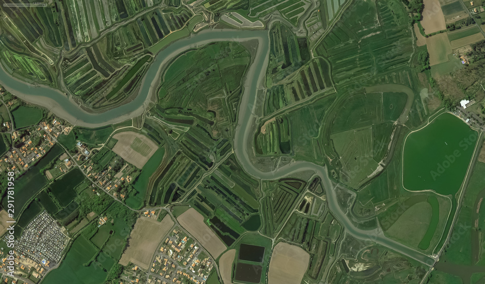 coast, streets and infrastructure of Bretigny-sur-Orge from a bird's eye view 2019 - obrazy, fototapety, plakaty 