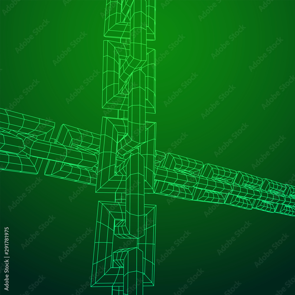 Wireframe BlockChain links. Chain wireframe low poly mesh vector illustration