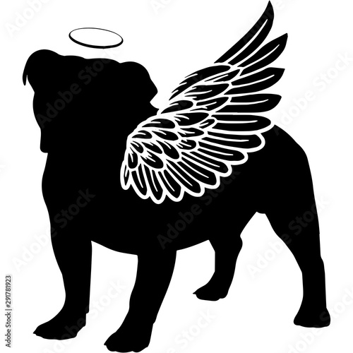 Pet Memorial, Angel Wings Bulldog  Silhouette Vector