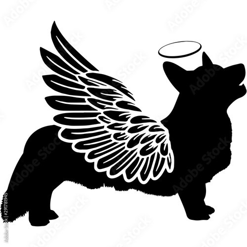 Pet Memorial, Angel Wings Cardigan Welsh Corgi  Silhouette Vector