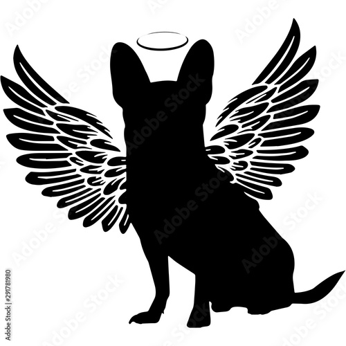 Pet Memorial, Angel Wings Chihuahua Dog  Silhouette Vector