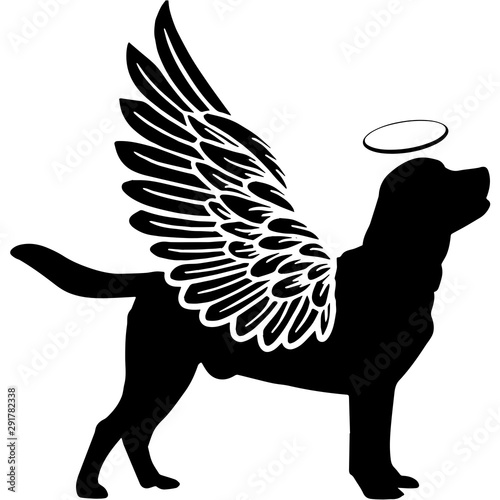 Pet Memorial, Angel Wings Labrador Retriever Dog  Silhouette Vector