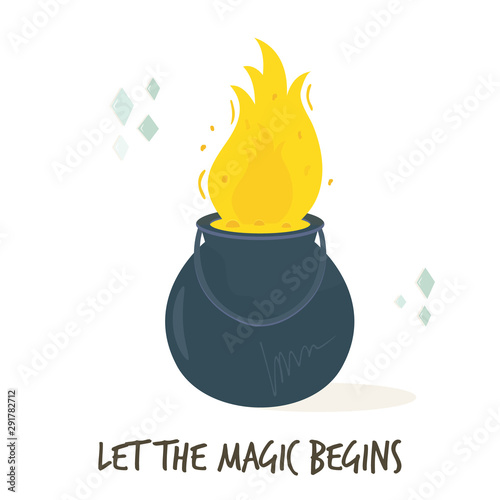 Wizard cauldron with magic potion. Vector image